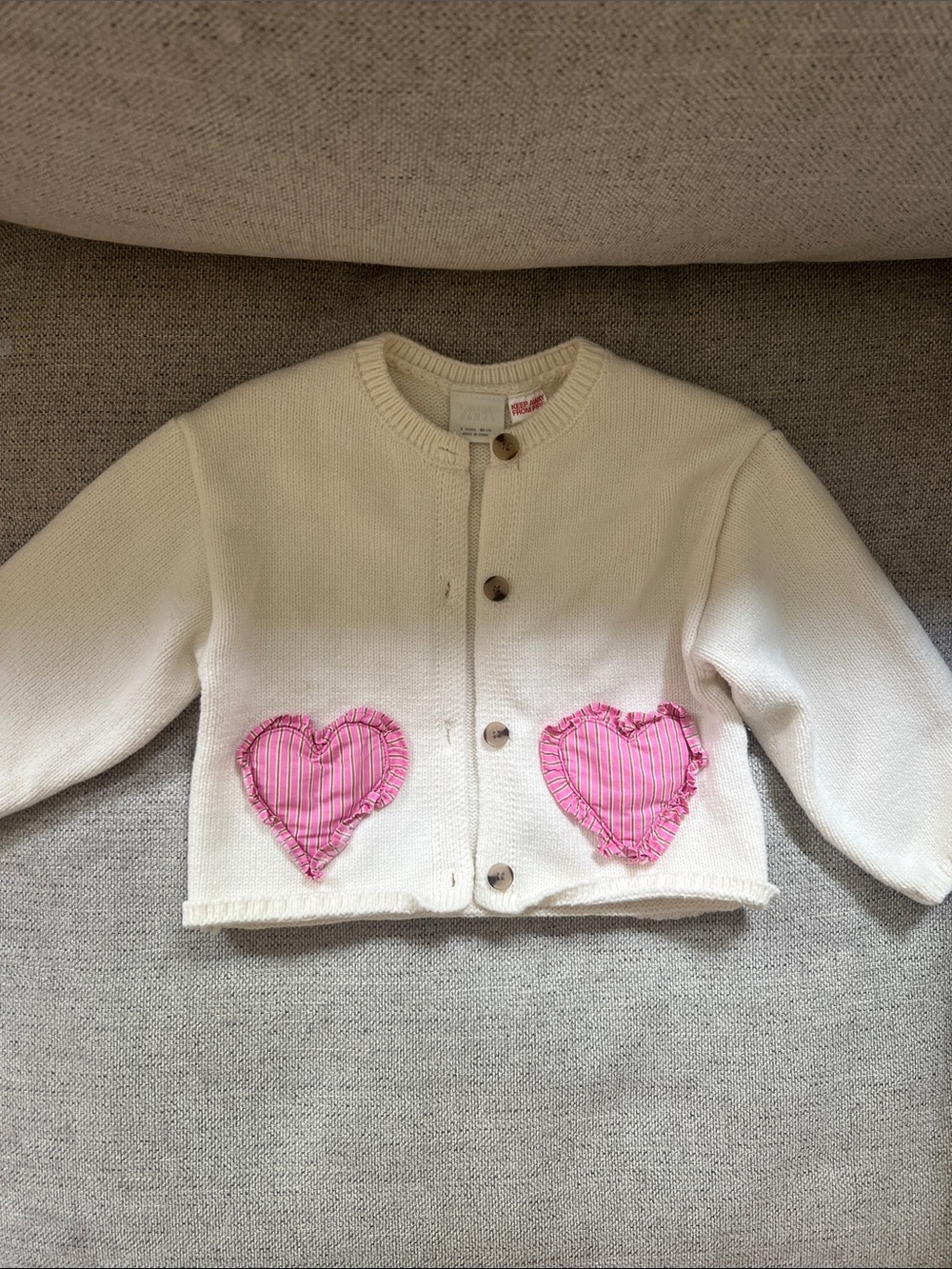 Zara Cream Cardigan with Pink Heart Patches
